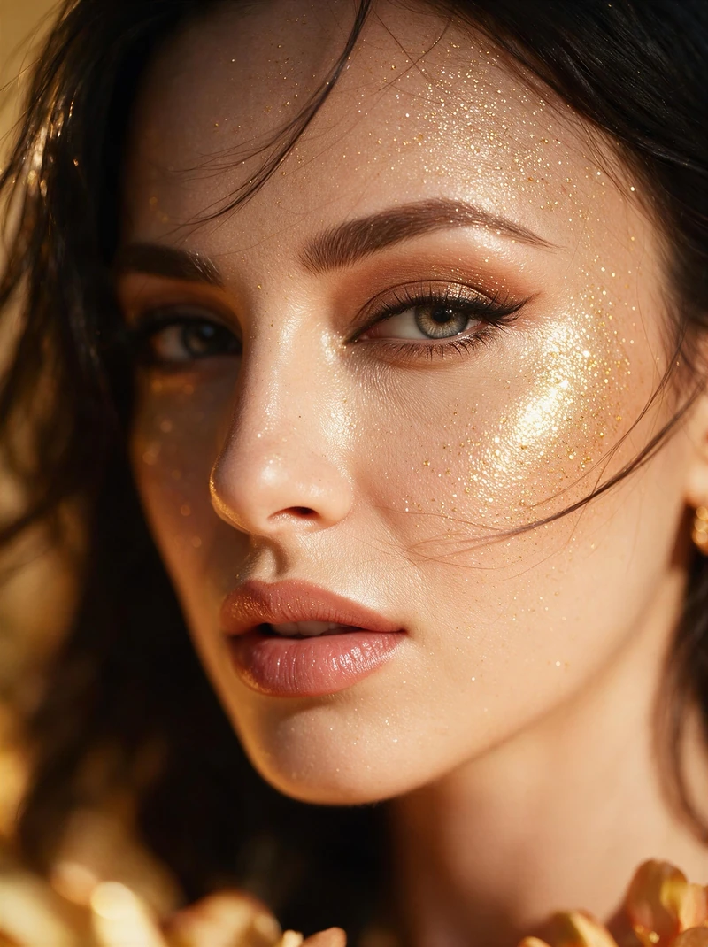 Close-up portrait with gold shimmer